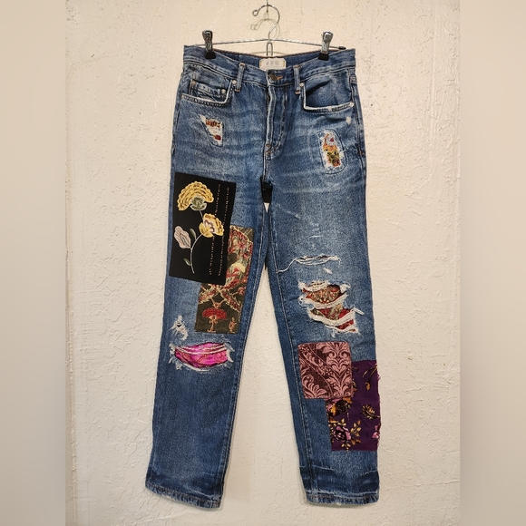 Free People Embellished Patchwork Luxe Boyfriend Jeans Size 25 - Picture 5 of 14